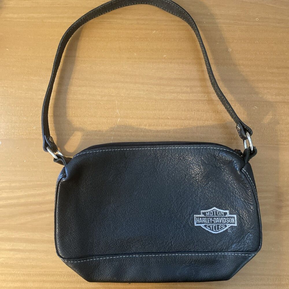 Vintage Harley Davidson Mini Shoulder Bag Purse Black Leather Y2K Made in USA
